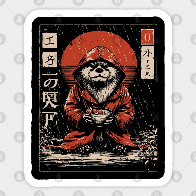 Cozy Otter in Raincoat - Cute Japanese Vintage Animal Art Sticker by TuncGK